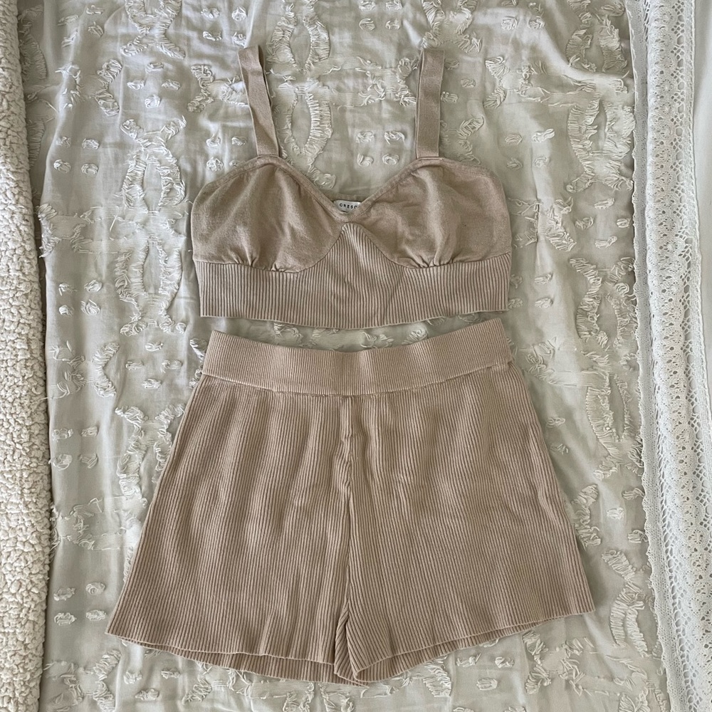Tan Ribbed Lounge Set